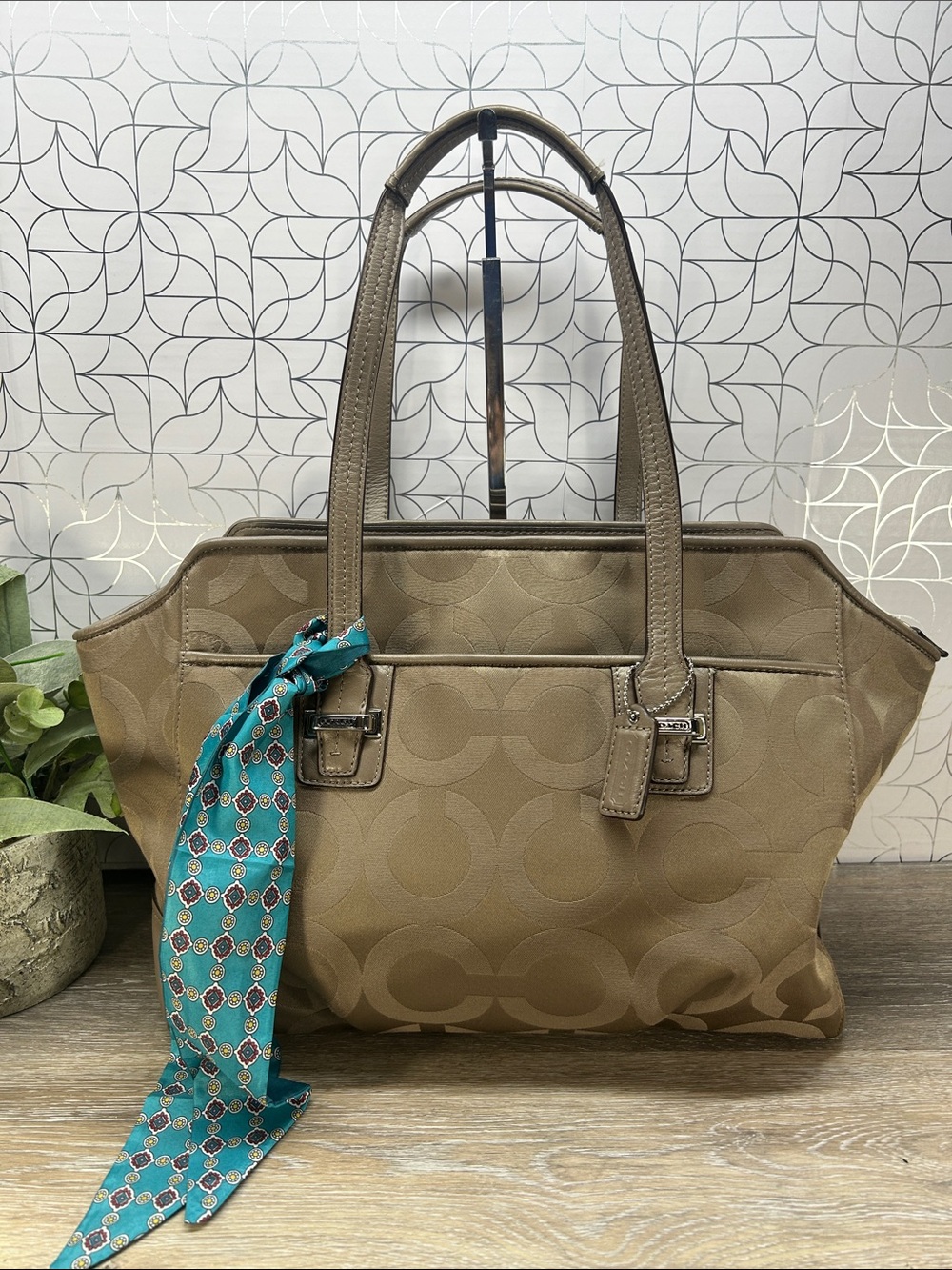 Coach Y2K Taupe Signature-Pattern Tote Bag - Women Bags